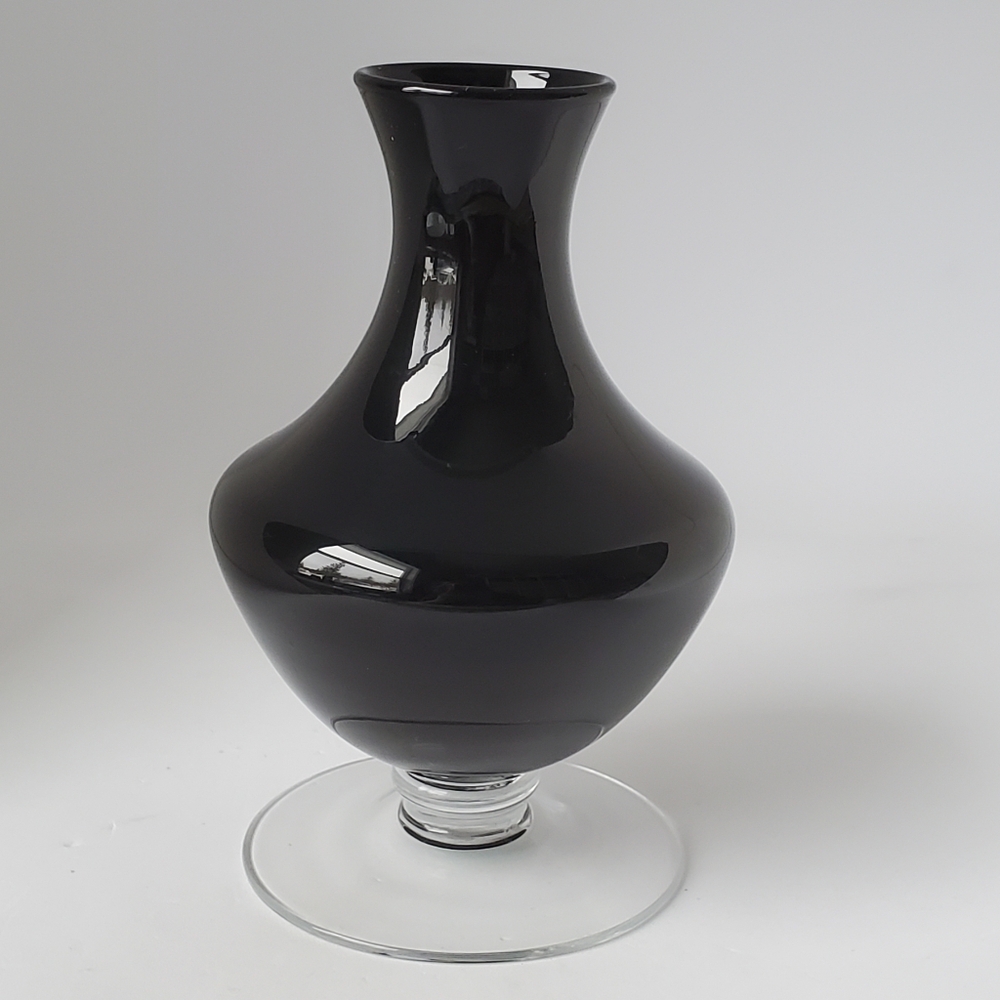 Partylite Reed Diffuser Holder or Bud Vase Black Glass with Clear Glass Foot